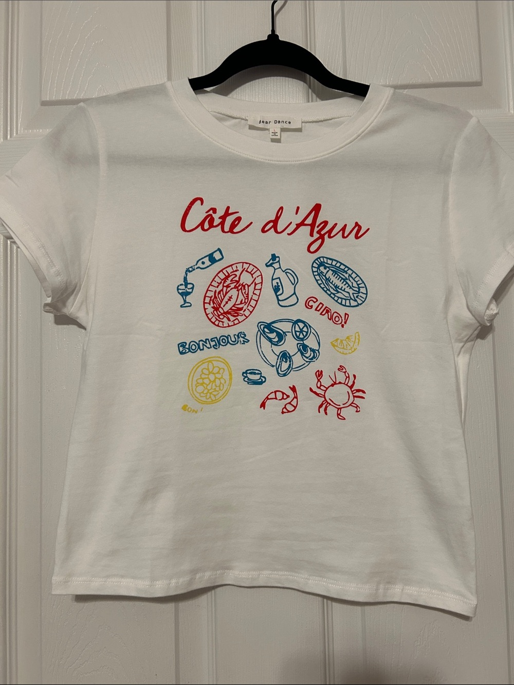 Bear Dance White 'Côte d'Azur' Graphic Tee with Red, Blue & Yellow Print